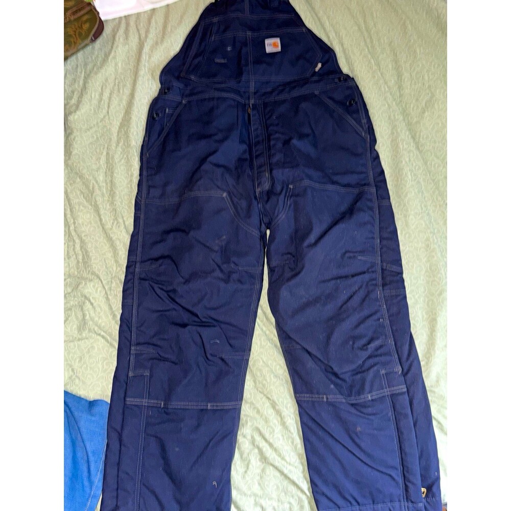 Carhartt Men’s lined FR Blue Canvas Bib Overalls Cotton/Nylon, MPN 102691-410